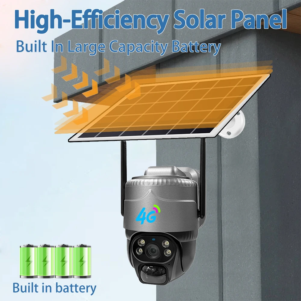 4G SIM Solar Camera Outdoor IP Camara Low Powered Battery PIR Motion Detection Waterproof CCTV Home Security Protection