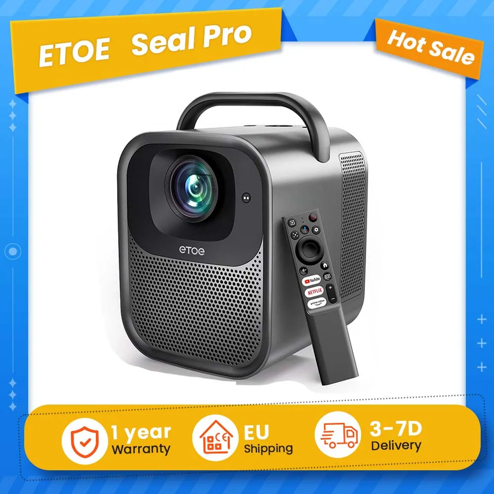ETEO Seal Pro Projector: Native 1080P, 1300 ANSI, 4K-decodering, Google TV, Autofocus/Keystone, Dubbele 10W speakers, 2.4G/5G Wi-Fi, Gesloten motor, 160k+ uur levensduur, 2GB+16GB, A53*4 & G52MP2,