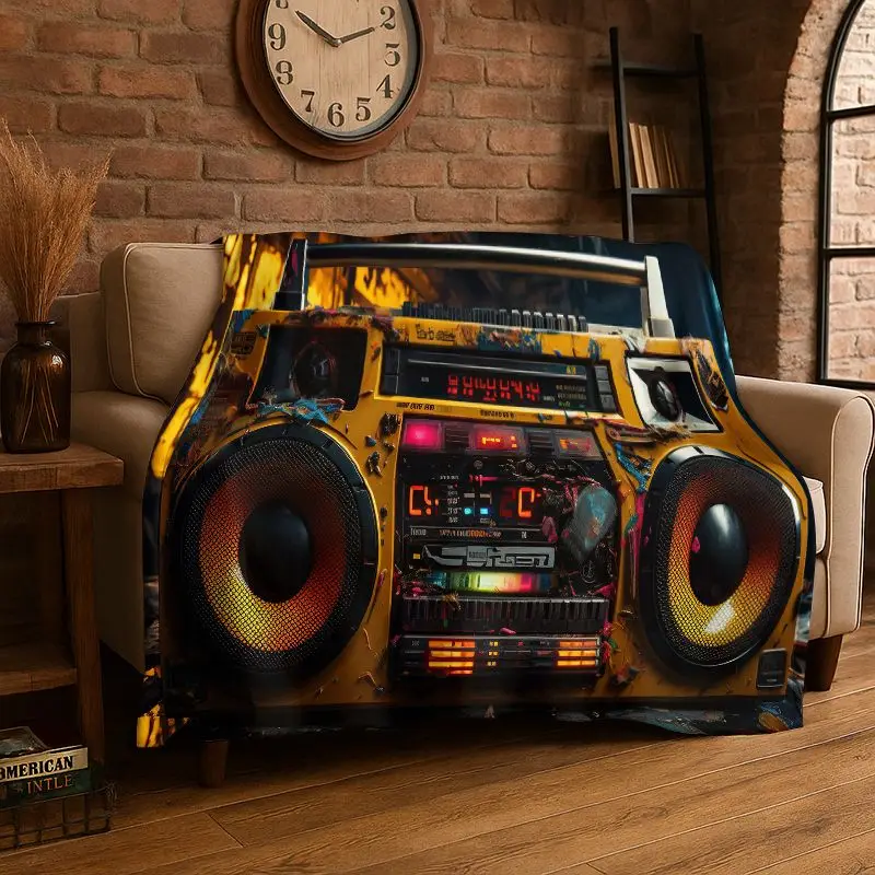 Retro Tape Cassette Music Flannel Blanket Soft Warm Throw Blanket for Bedroom Living Room Bed Travel Camping Picnic Cover Gift