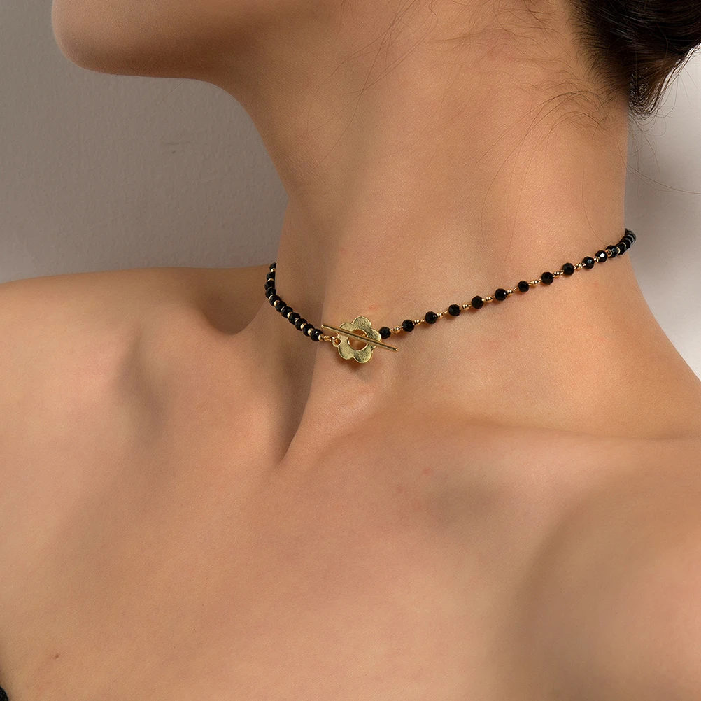 

Crystal Glass Bead Chain Beaded Necklace Clavicle for Girlfriend Women Lady Flower