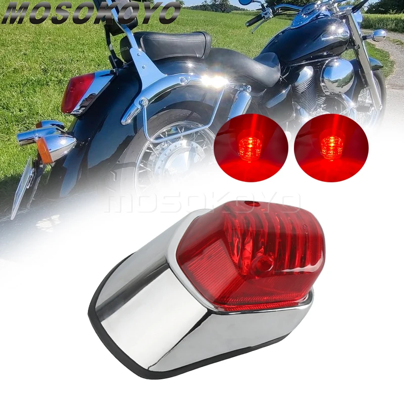 Chrome Retro 12V Filaments Lamp Taillights Brake Stop Light for Honda Shadow Sabre 1100 Aero ACE Valkyrie Red