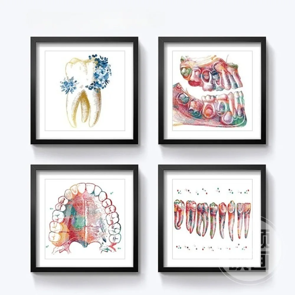 Oral Watercolor Hospital Clinic Dental Anatomy Implants Posters Pictures Canvas Wall Art Home Decor for Living Room Decoration