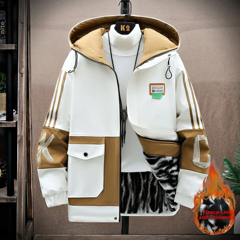 

Мужская зимняя куртка с утепленной флисовой подкладкой, с капюшоном, рабочая одежда, модная повседневная молодежная теплая осенне-зимняя верхняя одежда на молнии