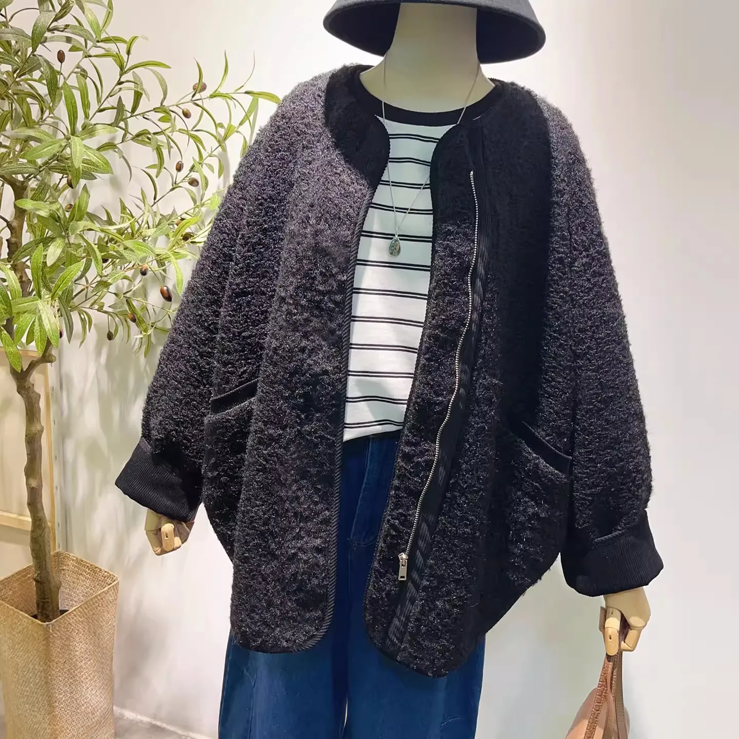 2025 female new autumn and winter plus size korean style thick and warm composite loose imitation lamb wool coat