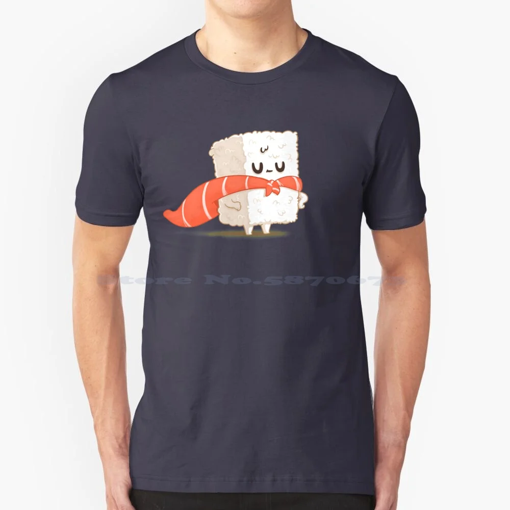 Sushi Hero T Shirt 100% Cotton Tee Sushi Hero Foodie Lover Japanese Cape Nigiri Salmon Raw Rice Realfooding Comicstrip Cute