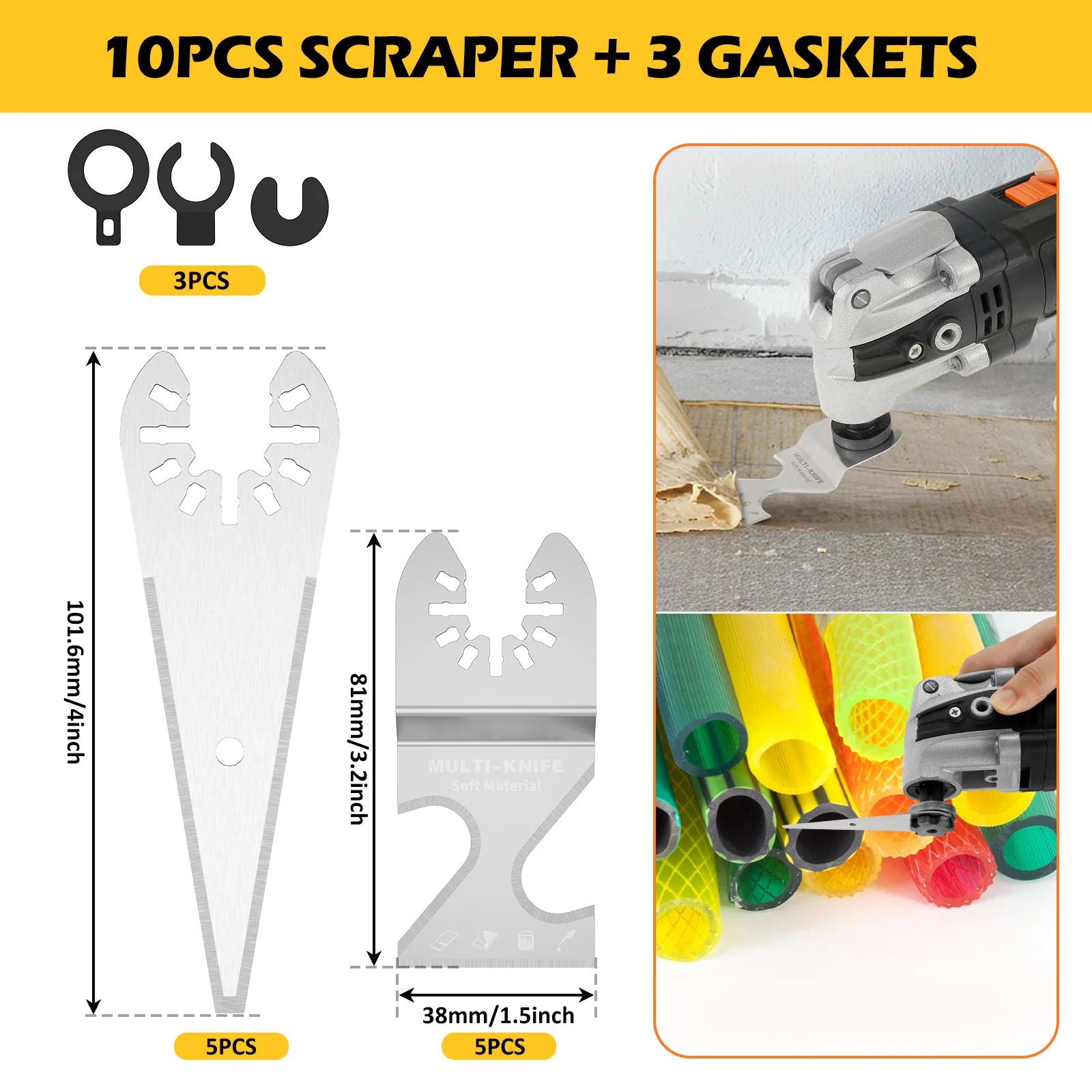 Herramienta oscilante de acero inoxidable, juego de cuchillas raspadoras de 10 piezas, multiherramienta oscilante, cortador de gancho, para techo, azulejos, cartón