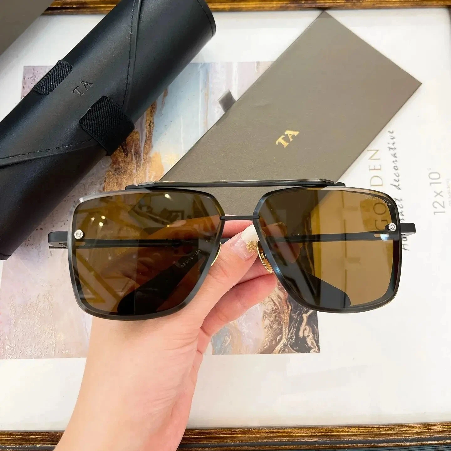 

New For DIYTA DT DTS121 MACH SIX Square Alloy Frame Womens Sunglasses UV400 Polarized Brown Lenses Men's Sun Glasses With Box