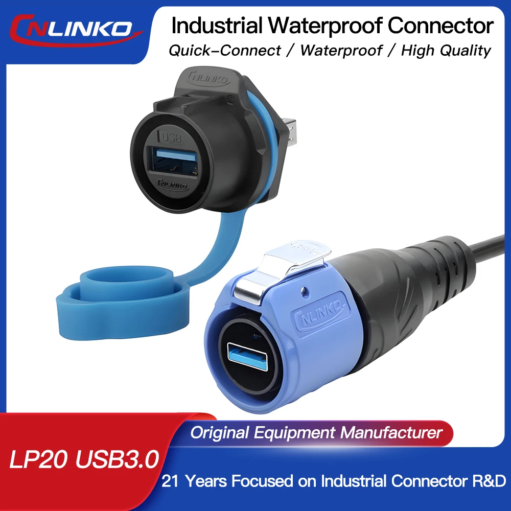 

CNLINKO LP20 USB 3.0 USB 2.0 Waterproof Industrial Connector IP68 Dust Proof Fast Data Transmission for Automotive & Machinery
