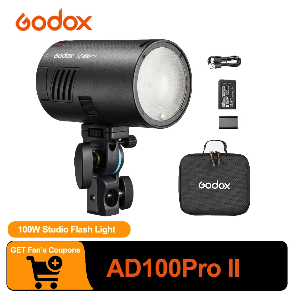 Godox AD100Pro II HSS TTL 100w HD Color Screen Pocket Flash1.5S Recycling Time Quick Sync with X3/X3 Pro for Outdoor Photography