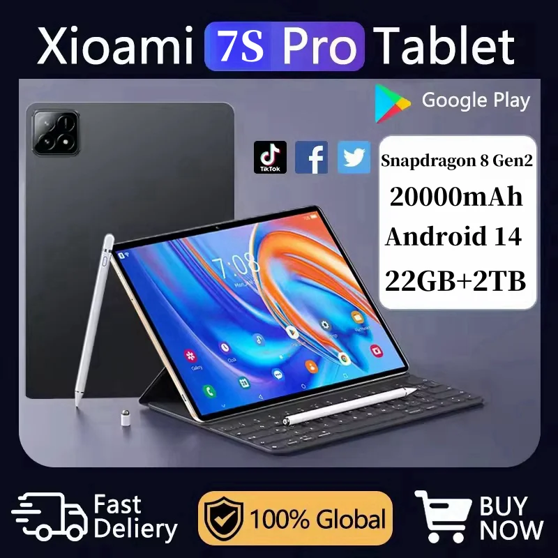 2025 New Original Global Edition Tablet PC Pad 7S Pro Snapdragon 8gen2 Android 14 HD 4K 22GB+2TB 5G Tablet Dual SIM WIFI tablet