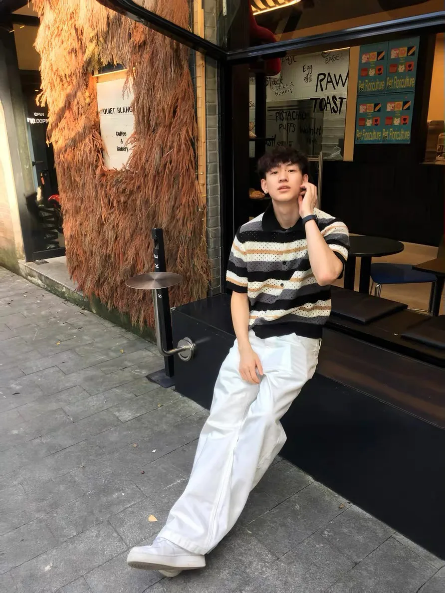 

Korean Sle Soft New Hollow Knitted ort Sve Men's Summer Casual Breathable oulder Fit Versatile f Sve Top