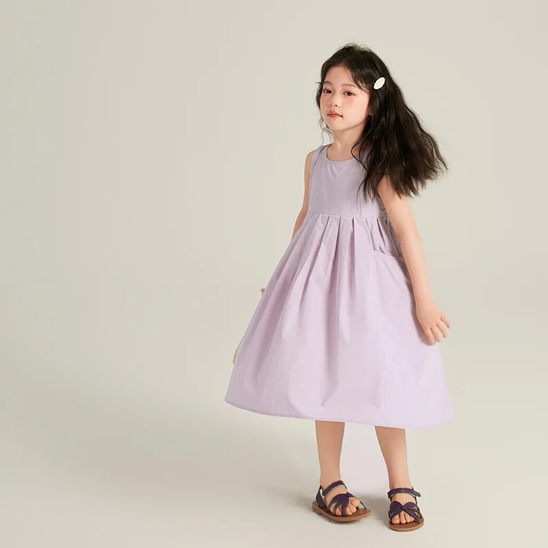 7-14Years Big Kids Summer Sleeveless Dresses for Girls Solid Long Max Tank Dress Children Outfits Clothing