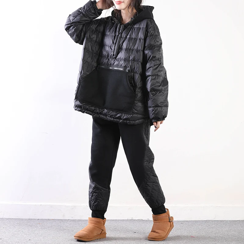 Winter hooded down jacket + down trousers two-piece sets loose oversized thickened warm casual Sports suit women