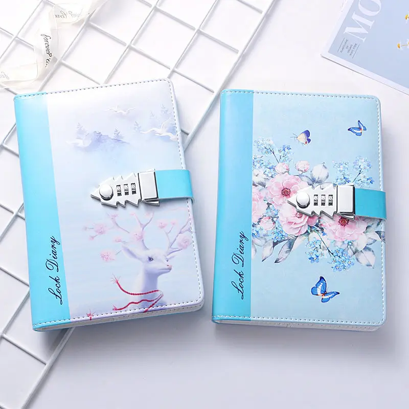 A5  Notebook Password With Lock Leather Notepad Agenda Weeks Diary Month Planner School Stationery Classics Peacock As Gift