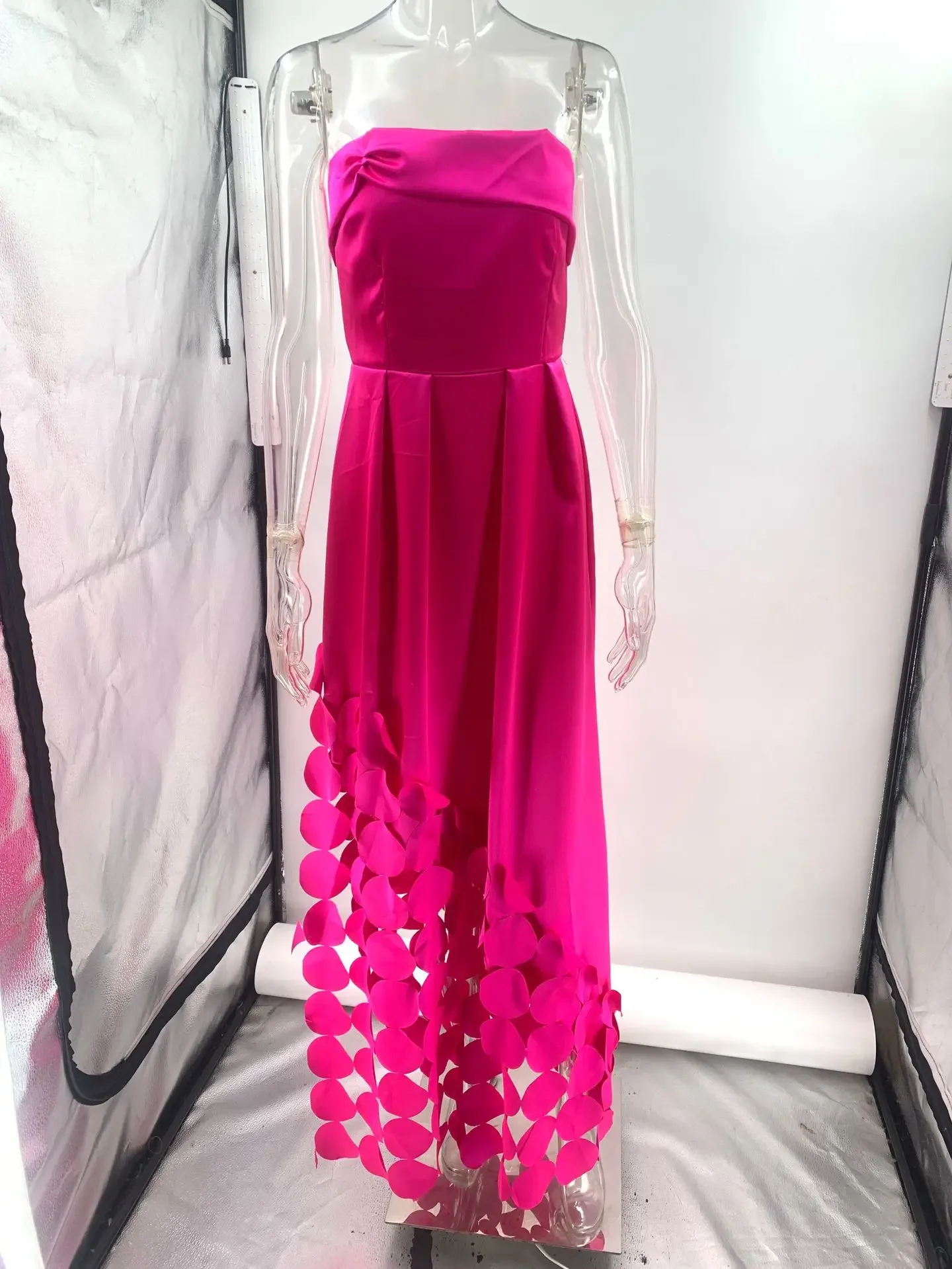 Femmes élégantes 3D robe de soirée florale sans bretelles Satin invité de mariage fête Club Cocktail Maxi robes pour les femmes 2025