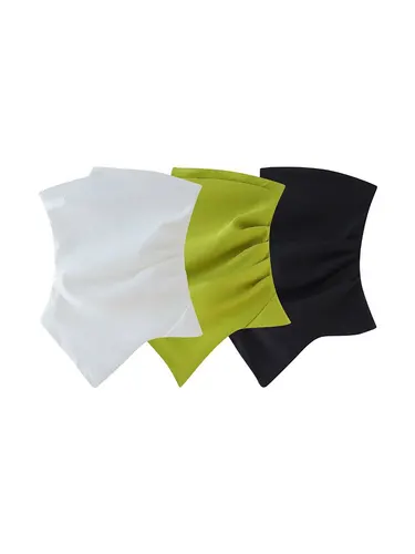 TELLHONEY, Top asimétrico plisado sin tirantes a la moda para mujer, Top corto liso informal sexi ajustado con cremallera lateral para mujer