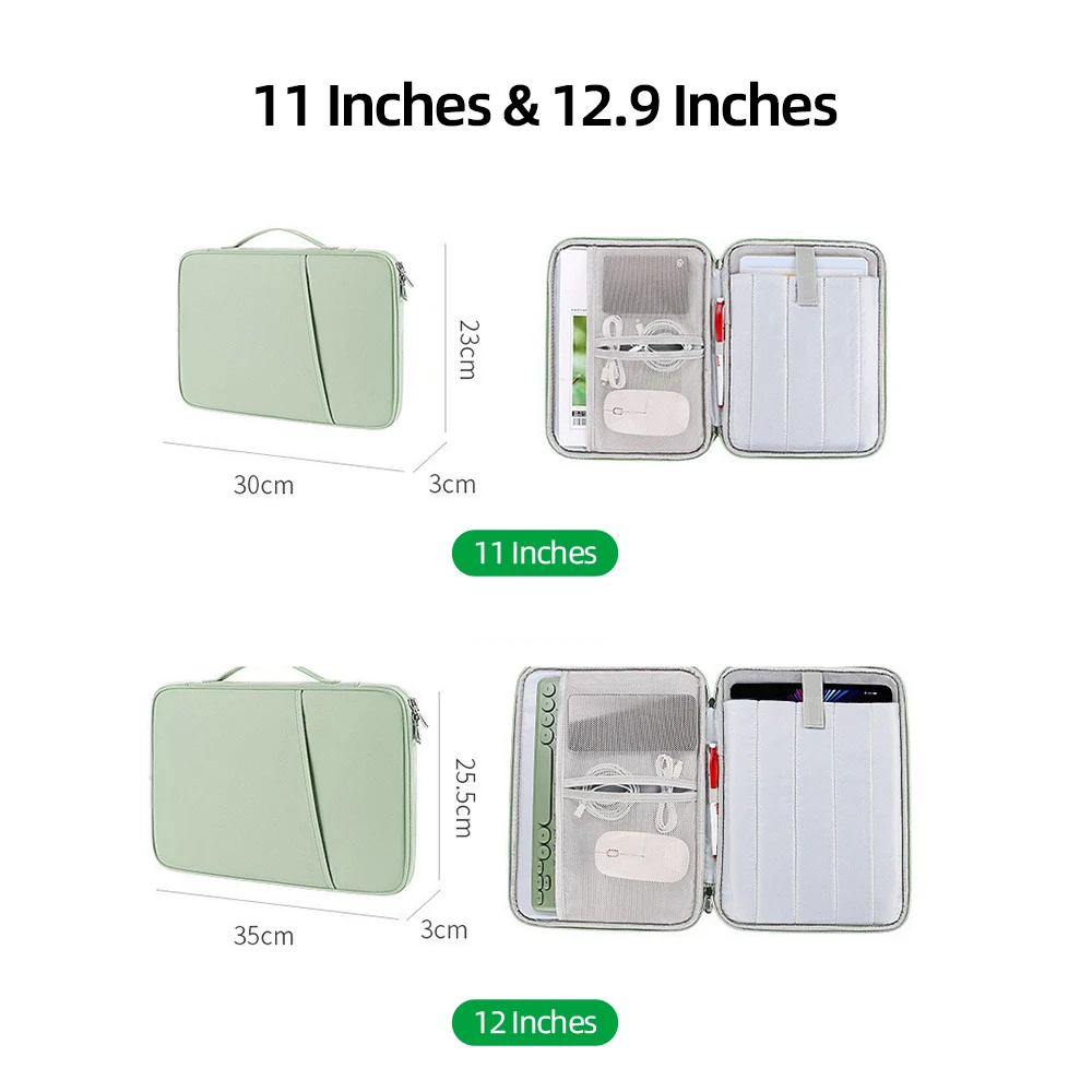 GOOJODOQ Professional Dual Compartment Tablet Magic Keyboard Travel Case Bag 11" & 12.9" Inch Tas Tablet Water Resistant - Hijau