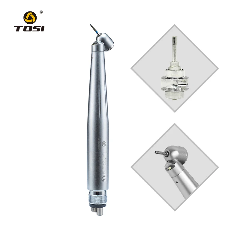 TOSI LED Dental High Speed Cutting Handpiece 45 Degree E-generator Torque Push Button Handpiece Single Water Spray  2/4Holes