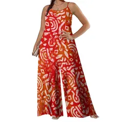 Big People 8xl Spaghetti Strap Sleeveless Wide Leg Pants Custom Polynesian Plumeria Sublimation Print High Quality Romper