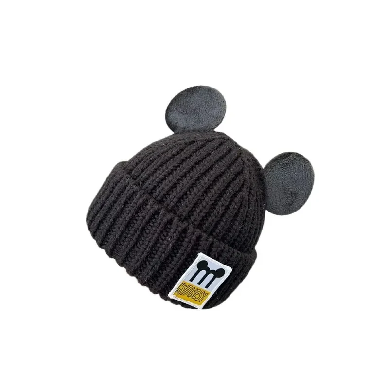 Disney Mickey Mouse Baby Hat Autumn and Winter Knitted Wool Hat Infant Cute Warm Ear Protection Hat Boys Girls Ear Pullover New