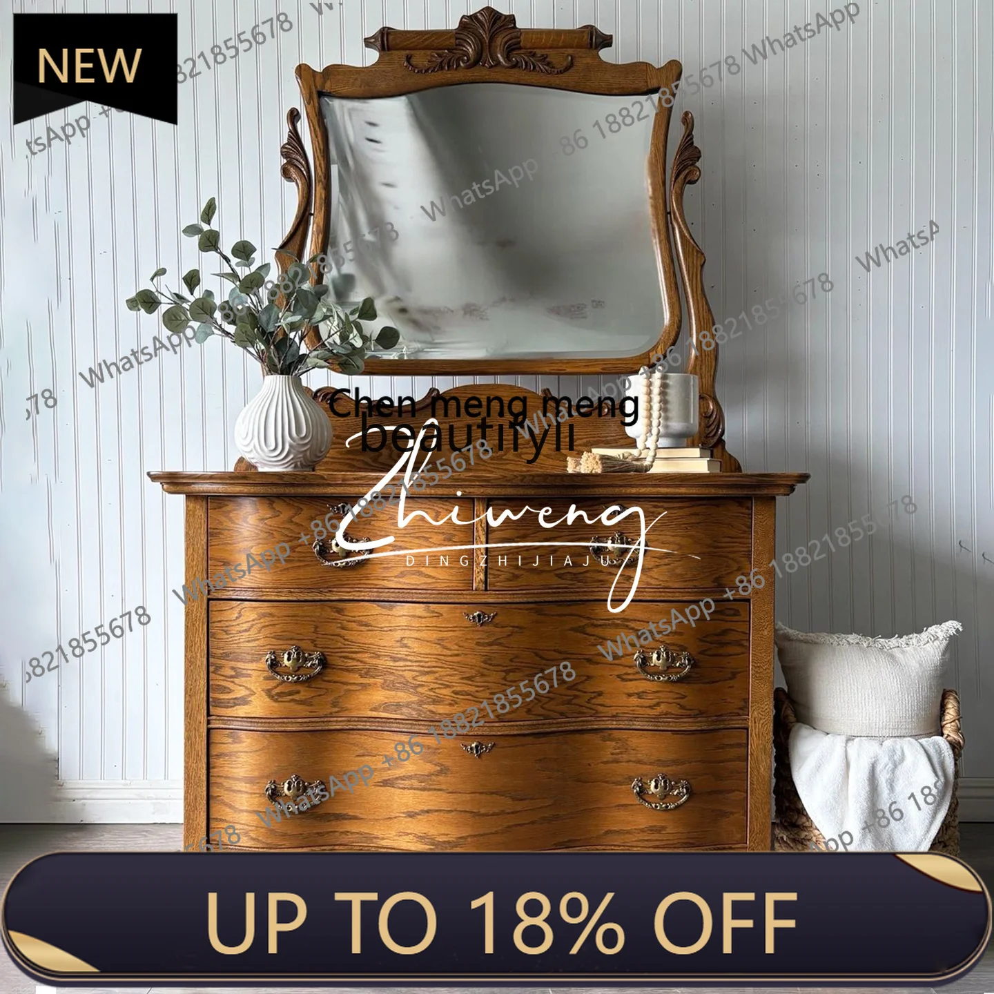 

P178 French retro solid wood dresser ash wood old makeup table bedroom with makeup mirror locker