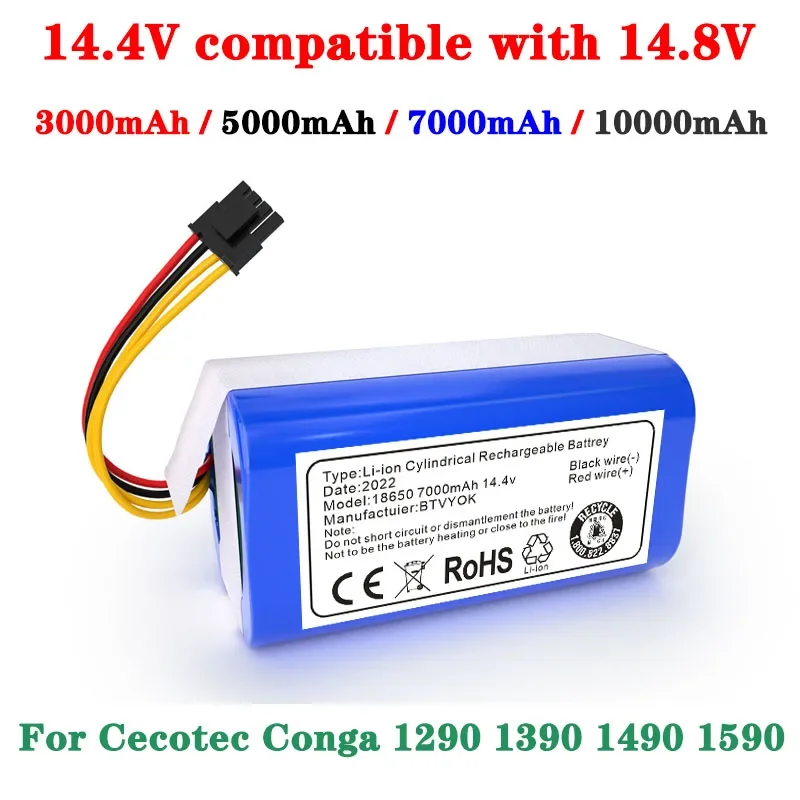 

Robot Vacuum Cleaner 14.4v 7000mAh Li-Ion Battery for Cecotec Conga 1290 1390 1490 1590 Replacement Robot Vacuum Cleaner Battery