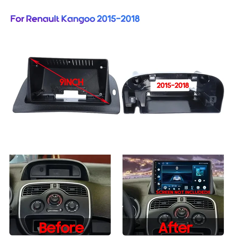 9 Inch For Renault Kangoo 2015-2018 Car Radio Fascia Panel Stereo Frame Plate Adapter Mounting Dash Installation Bezel 2 Din