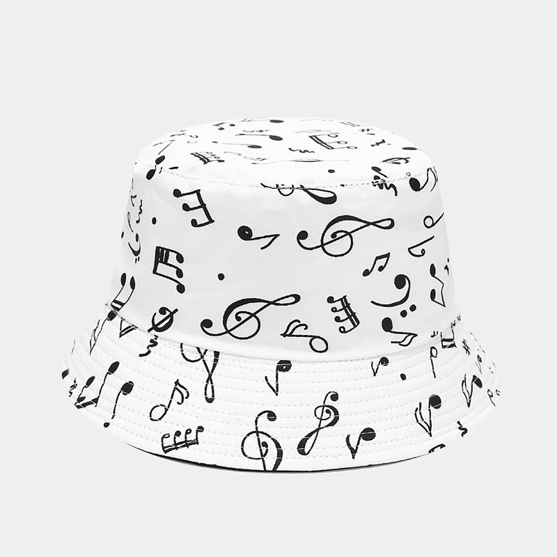 Music Note Print Bucket Hat Unisex Black White Reversible Summer Sun Hat for Men Women