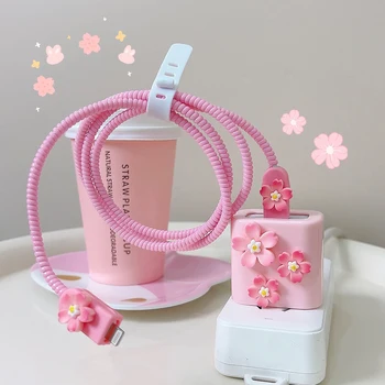 3D Love Design Charger Cable Protector Cover For iPhone 16 15 14 13 12 11 18W 20W Charger Data Cable Line Spiral Winder Protect