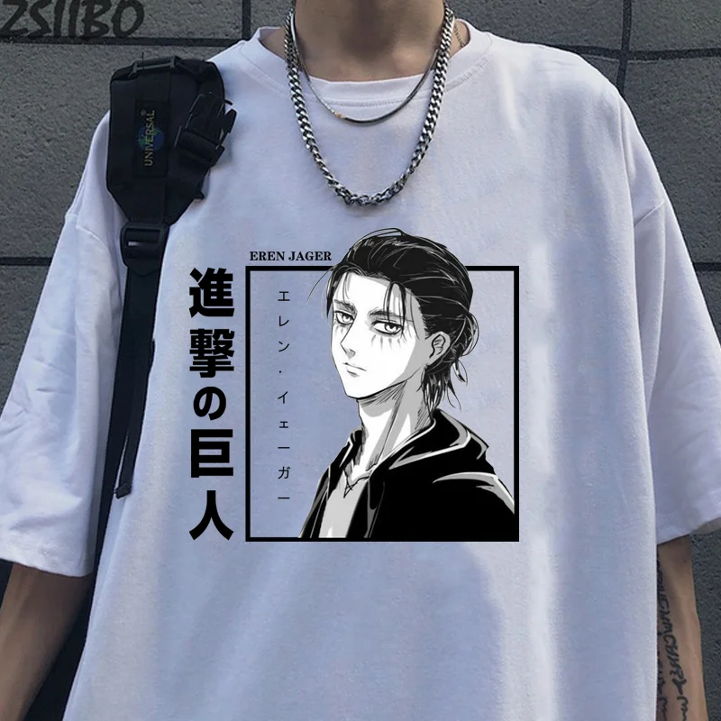 Eren Jaeger Cool Graphic Printed T-Shirt Men's and Women's Anime Harajuku Y2K Round Neck T-Shirt Tops