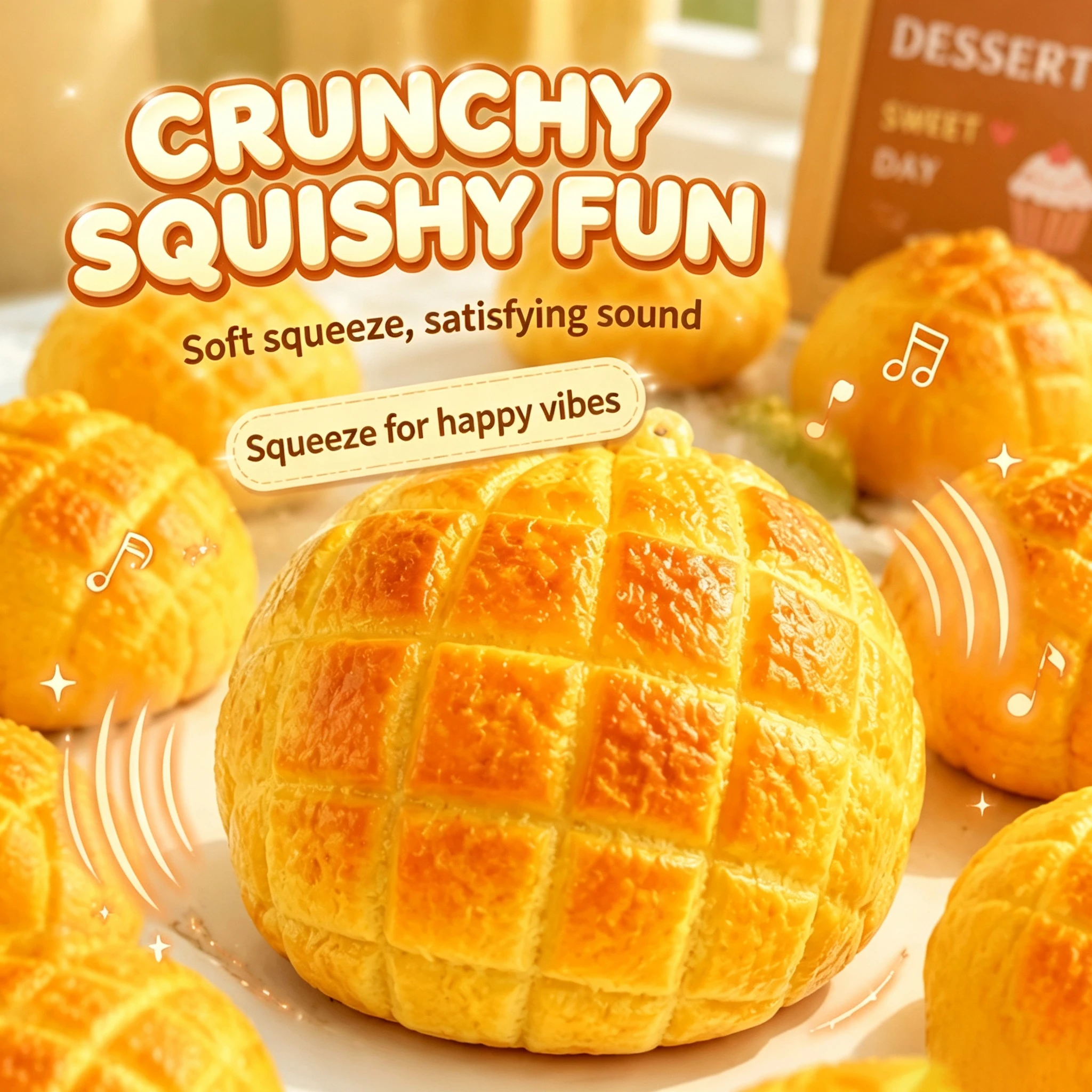 1/3PC Crunchy Squishy Pineapple Bun Crispy Sound Squeeze Toy Round Blocks Filled Fidget Toy ASMR Sensory Stress Relief Toy Gifts