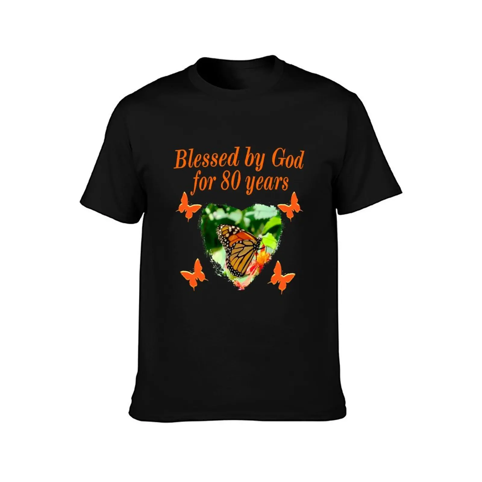 BLESSED BY GOD 80TH BIRTHDAY BUTTERFLY T-Shirt, Summer Casual Cotton Tee, Oversized Streetwear Tops, Vintage Graphic Print