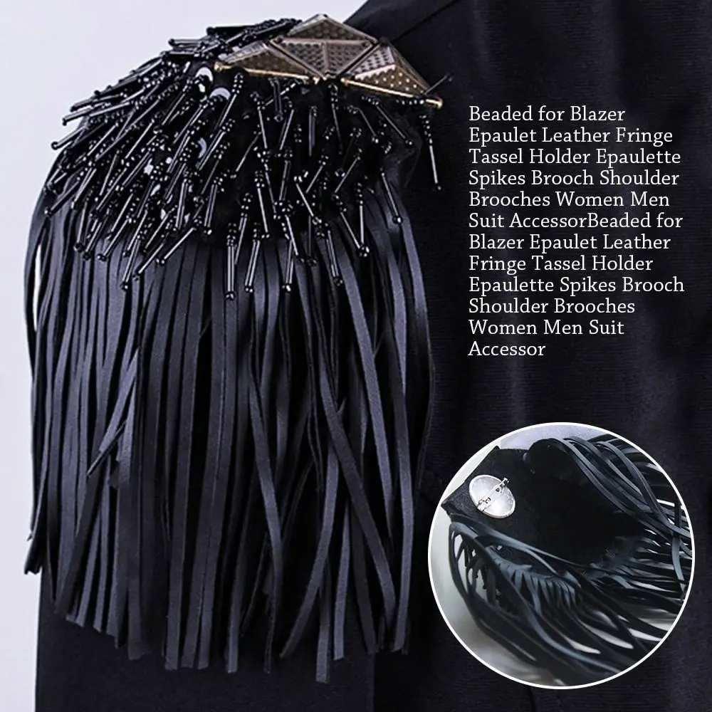 Beaded for Blazer Epaulet Leather Fringe Tassel Holder Epaulette Spikes Brooch Shoulder Brooches Women Men Suit Accessor