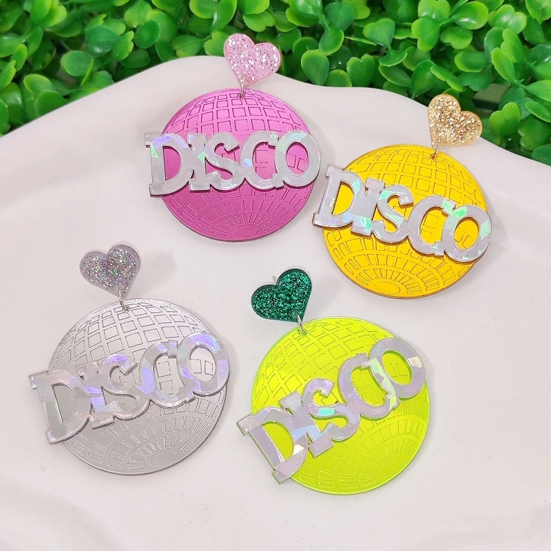 KUGUYS Retro Disco Mirror Acrylic Earrings for Women Laser Ball Dance Party Jewelry Festival Vintage Accessories