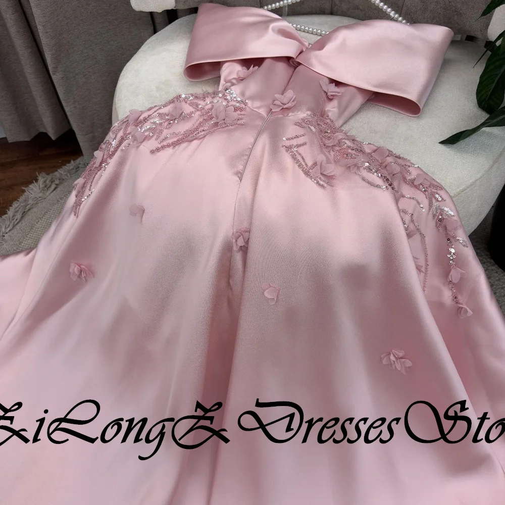 CustomizedElegant Luxury Evening Dress 2024 Off the Shoulder Short Sleeves Floor Length Sweep Train Solid Color Beading Crystal