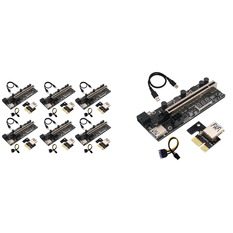 

7 Set PCIE Riser 1X To 16X Graphic Extension With Temperature Sensor For Bitcoin GPU Mining Powered Riser Adapter Card