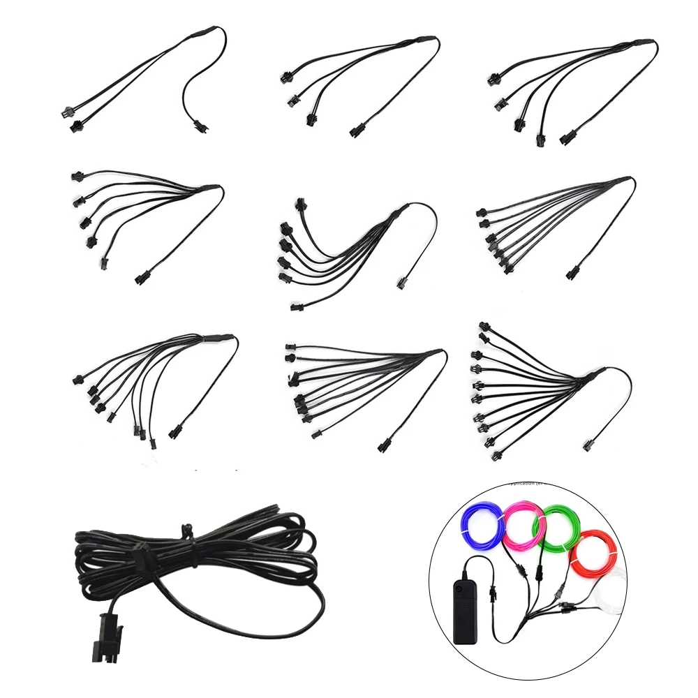 2pin EL Wire Splitter Connector 1 to 2 3 4 5 6 7 8 9 10 Ways Cable LED Neon Light Wiring Fittings Splitting Wire Lamp Accessorie