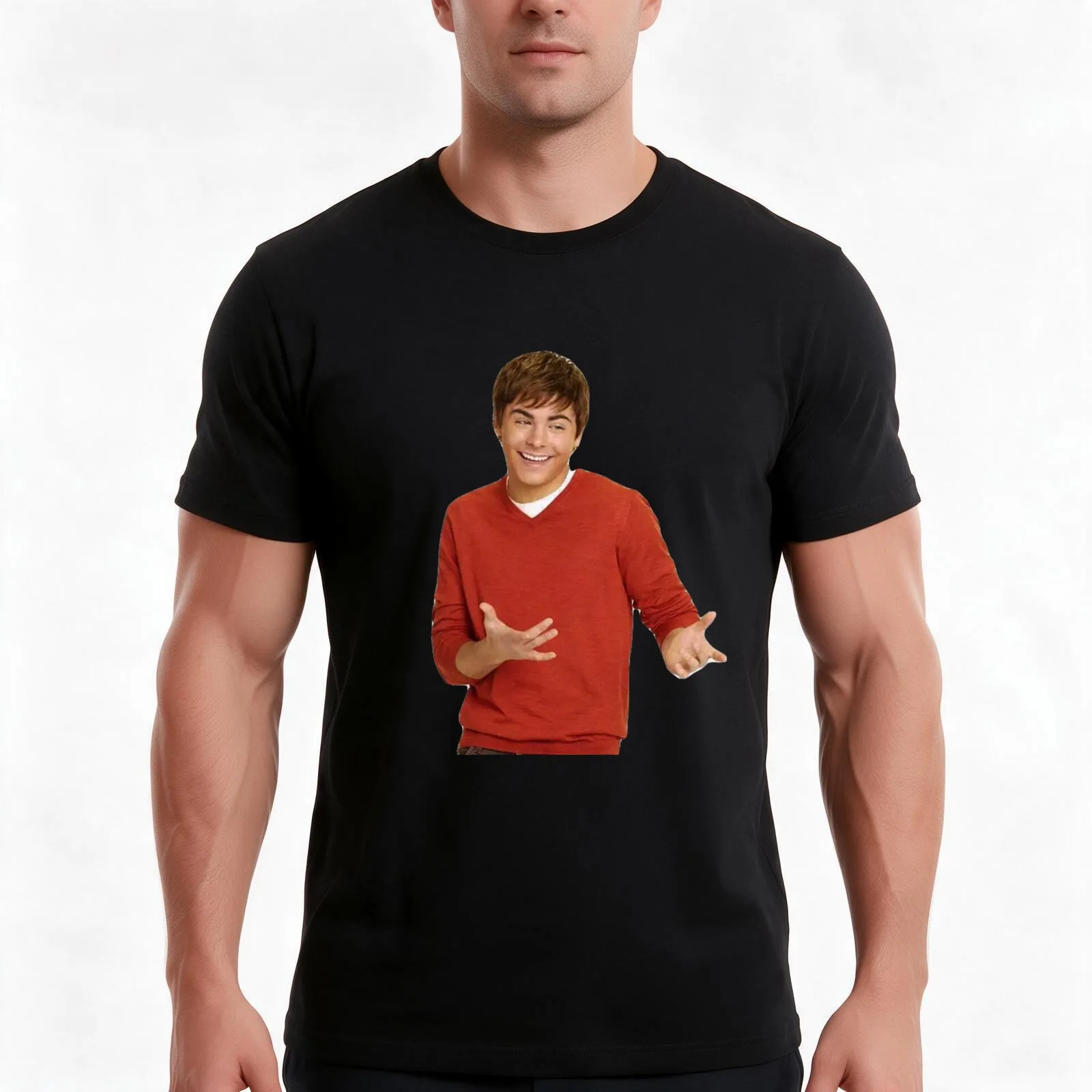 zac efron - troy bolton shrug meme - 3 T-Shirt Summer Casual Cotton Tee Oversized Streetwear Tops Vintage Graphic Print