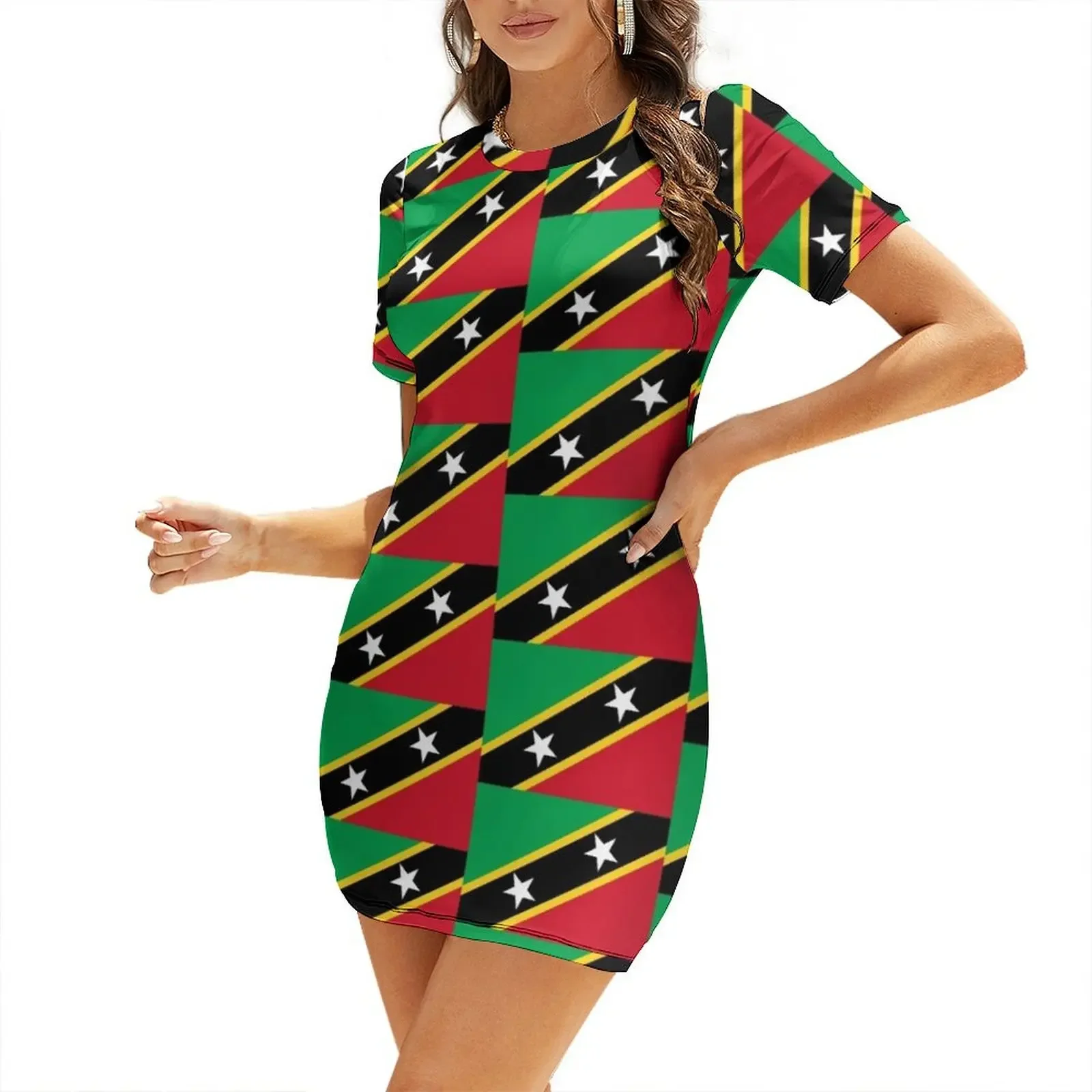 

Flag of Saint Kitts and Nevis Short-Sleeved Dress Woman dresses women's luxury party dress Women long dress