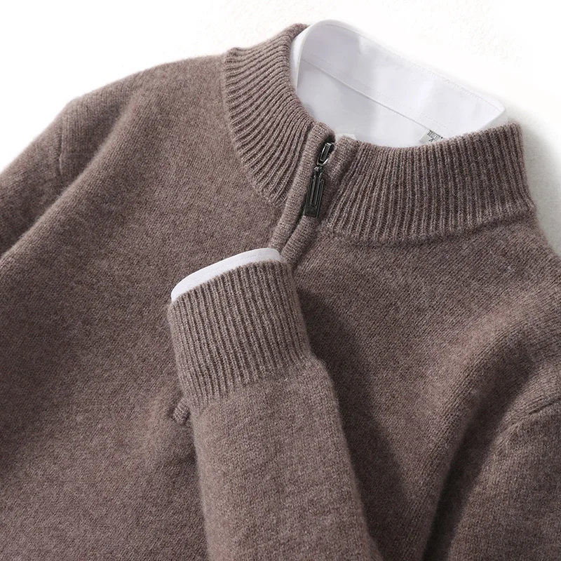 

Choice Men Cashmere Sweater Zipper Polo Pullover Autumn Winter Warm 100% Merino Wool Knitwear Mock Neck Clothing Korean Tops