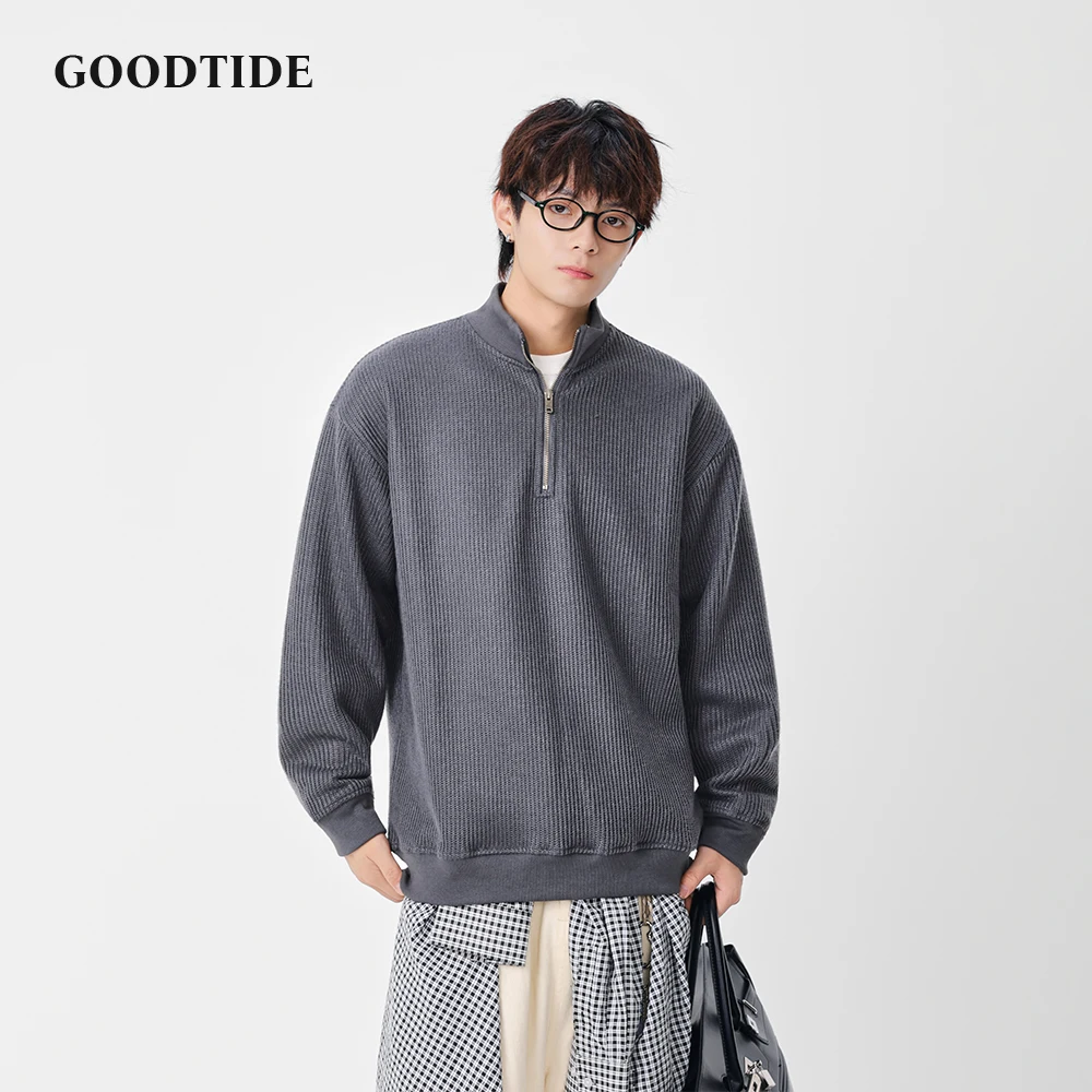 2025 شتاء جديد كم طويل قلنسوة بسحاب الرجال عادية فضفاض الراقية محبوك الصوف ملابس خارجية موضة مريحة الشارع الشهير