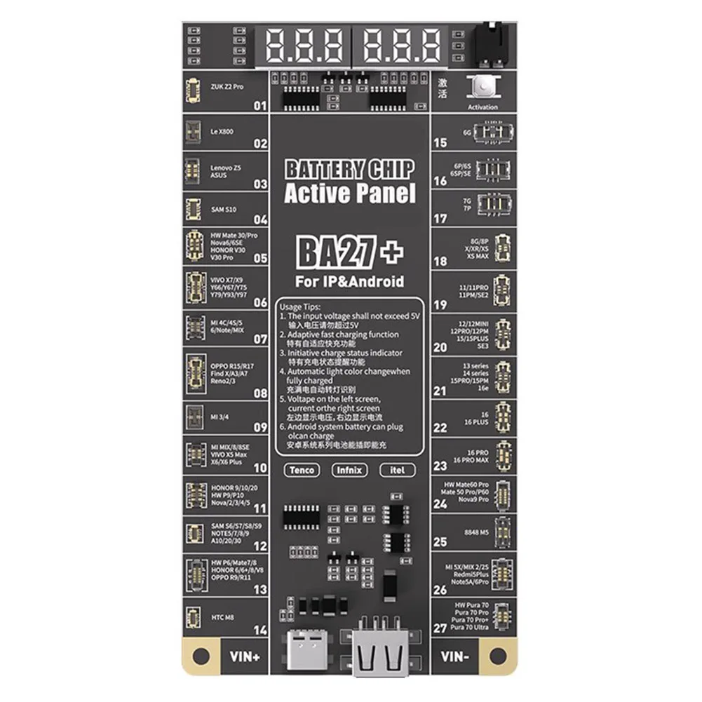 Battery Activation Board BA27 Plus for iPhone 616PM and For Android Motherboards Includes External Meter Port and Type C Cable