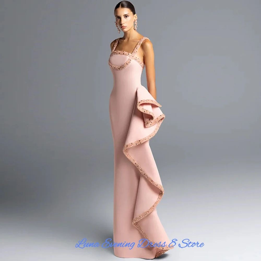 Squisito abito da sera senza maniche in jersey rosa Abiti da festa personalizzati a sirena elegante Abiti delicati per occasioni speciali con perline