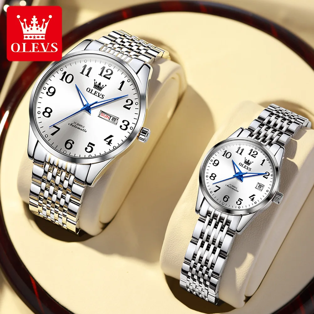 

OLEVS Valentines Couple Pair mechanical watch auto watches for his her Casual watch for lovers Wedding Romantic gifts