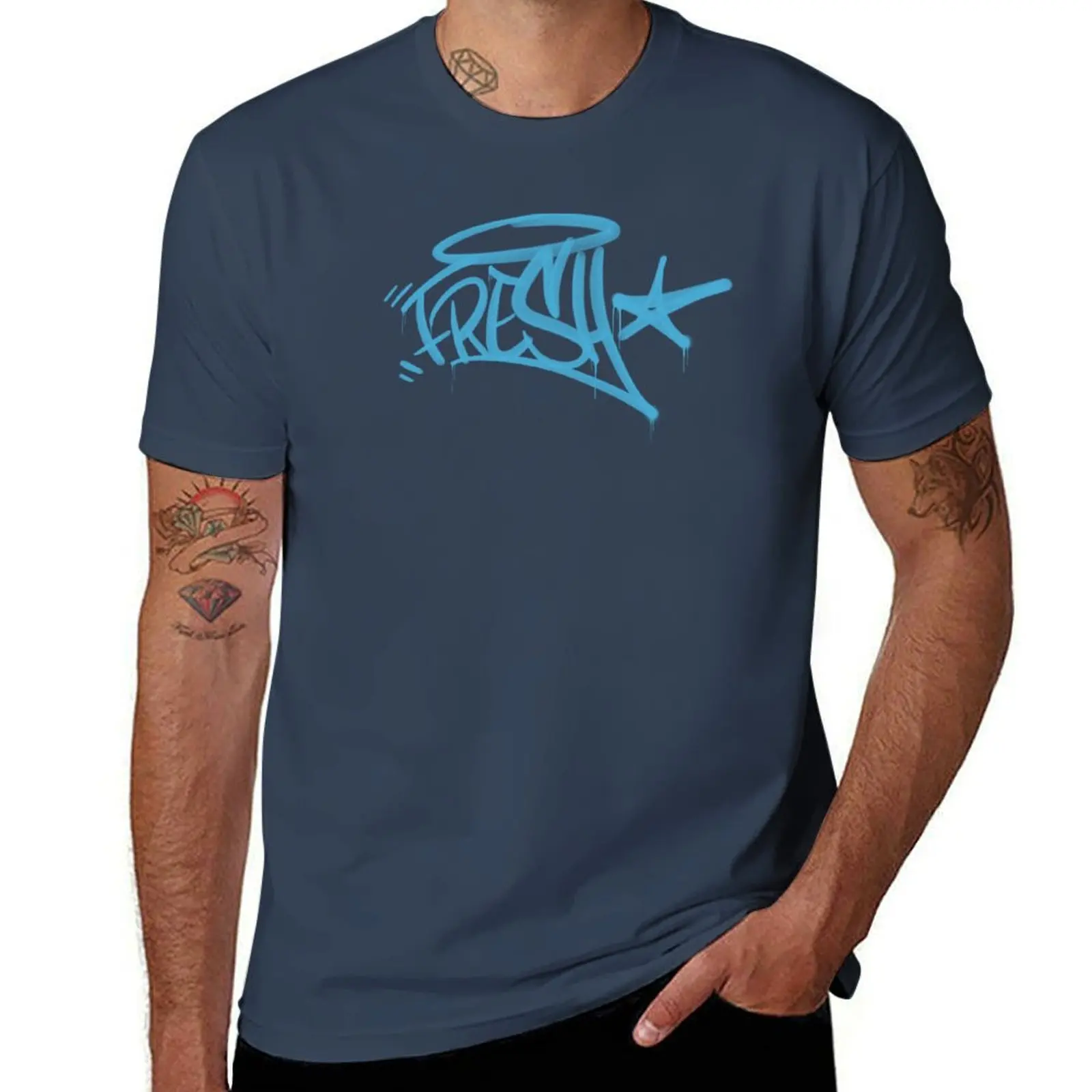 Fresh Graffiti Tag T-Shirt customs cotton man t-shirts vintage t shirts blue lock mens tall t shirts