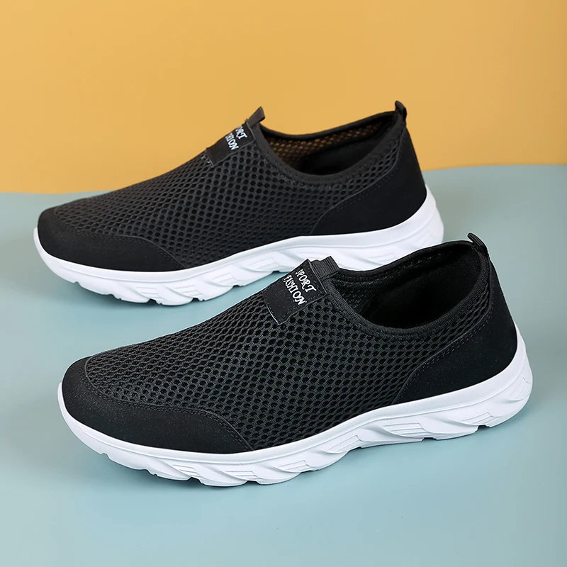 Zapatillas de deporte para hombre, zapatos informales de verano, zapatos deportivos suaves antideslizantes de malla transpirables para exteriores, zapatillas sin cordones para hombre de talla grande 38-46