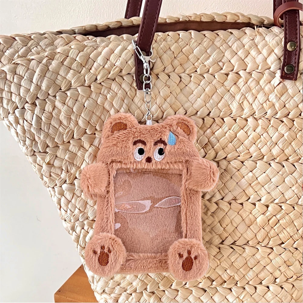 Cartoon Plush Idol Photo Protector Case With Buckle Cute Animal Shape ID Bank Card Holder Star Chasing Pendant Card Cover INS