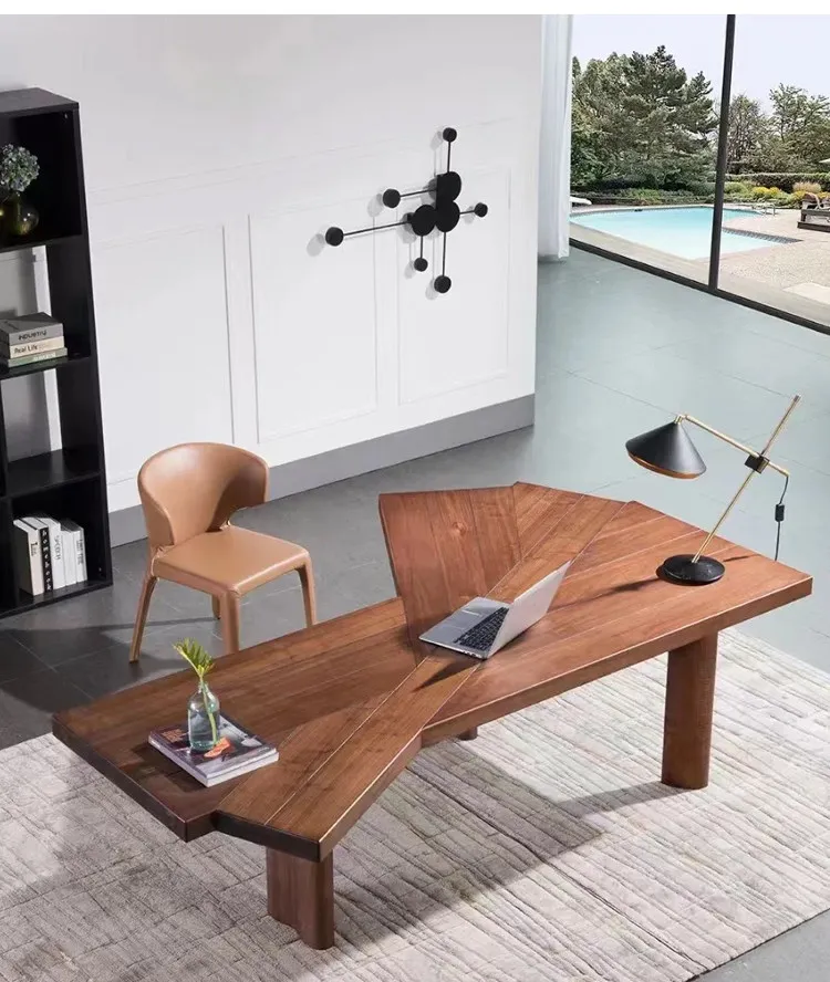 Black walnut minimalist butterfly corner work table retro special-shaped desk 2.35m