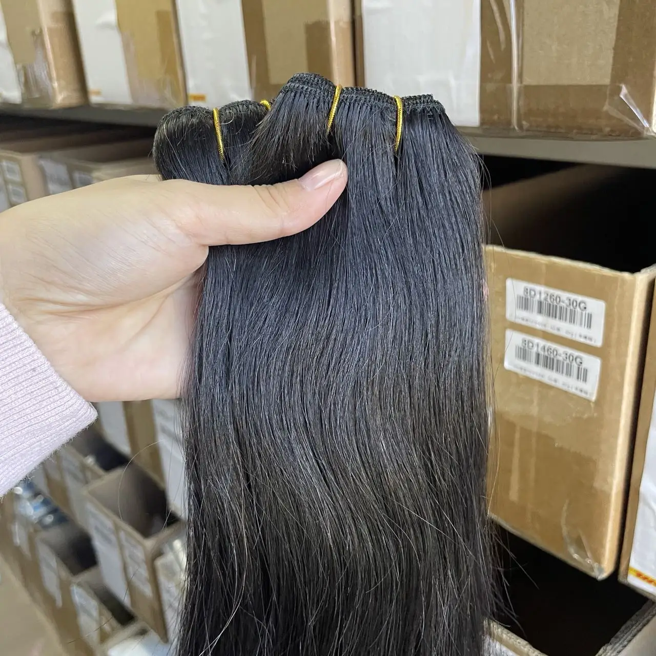 أسود طبيعي لحمة مزدوجة شعر مستعار بشري 12-24 بوصة 50 جرام آلة حزم شعر ريمي خياطة في نسج الشعر