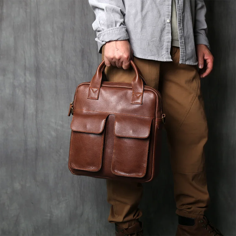 NZPJ Neue Retro Leder herren Handtasche Top Schicht Rindsleder Vertikale Einzigen Schulter Umhängetasche Briefträger Aktentasche Computer Tasche – Detail 3